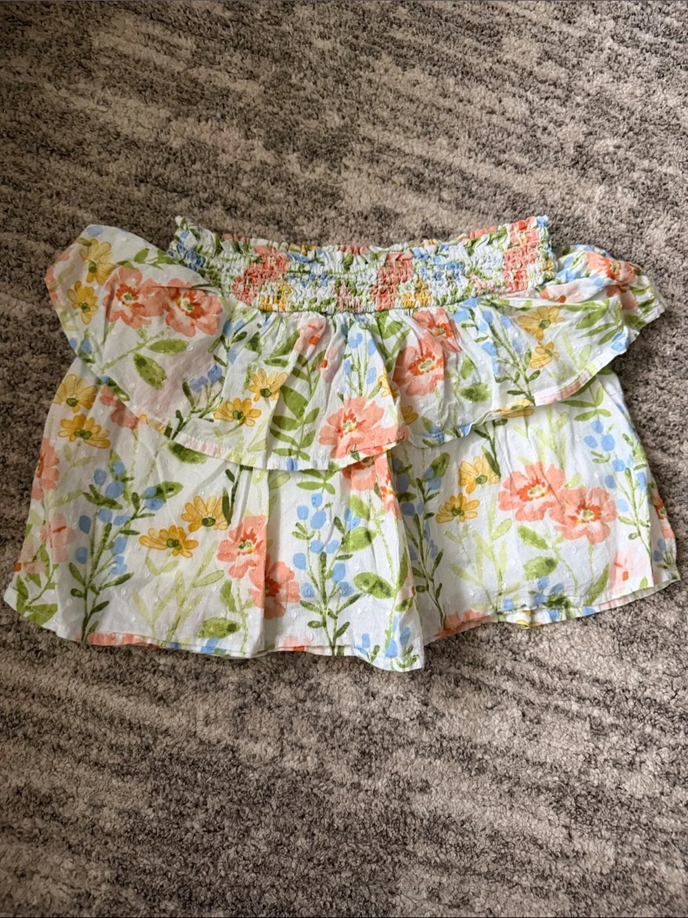 Gymboree White Floral Ruffle Skort with Coral, Yellow & Blue Flowers